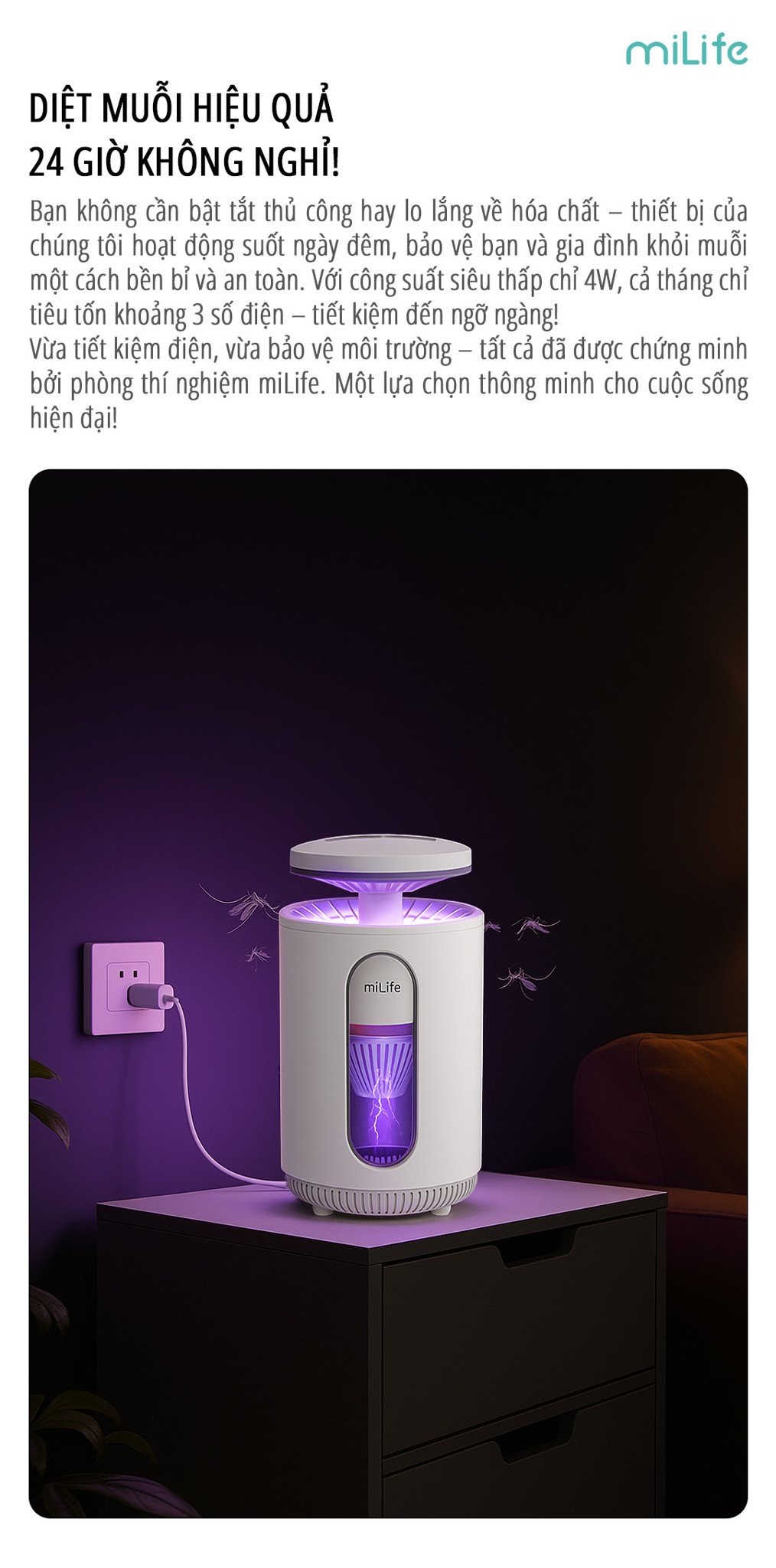 Máy bắt muỗi thông minh miLife K5P 2 trong 1 nhỏ gọn