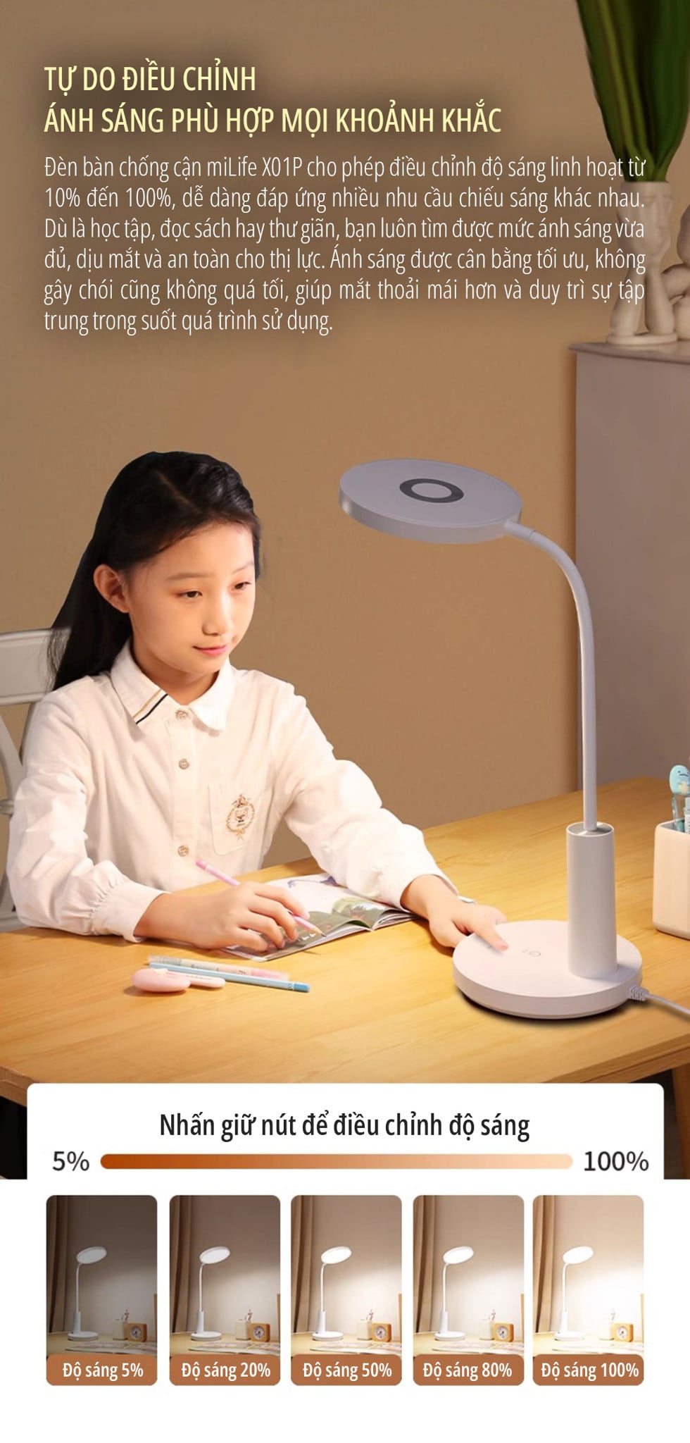 Đèn bàn chống cận miLife X01P điều chỉnh độ sáng