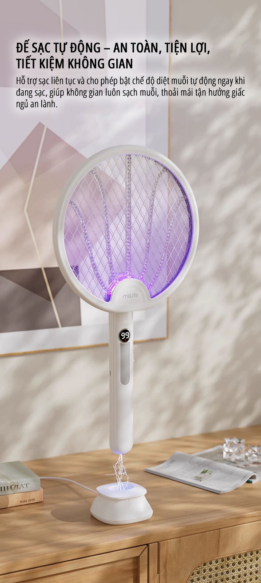Vợt bắt muỗi kiêm đèn muỗi miLife B1 hiệu quả
