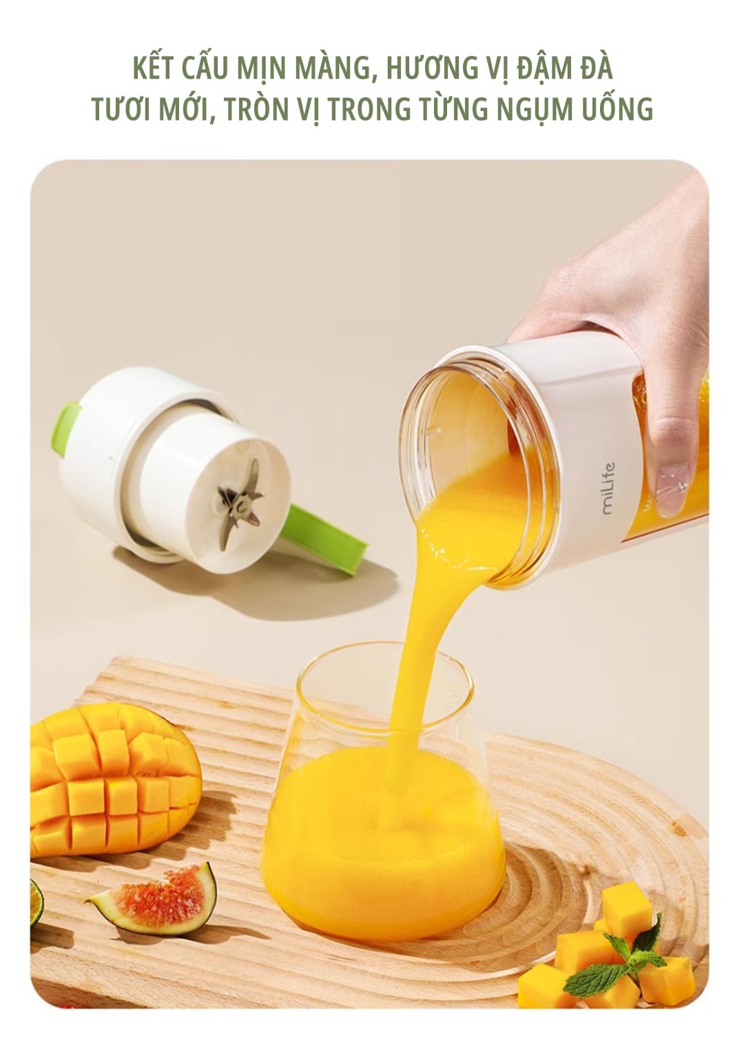 Máy xay sinh tố cầm tay 340mL xay được đá viên trải nghiệm tiện lợi