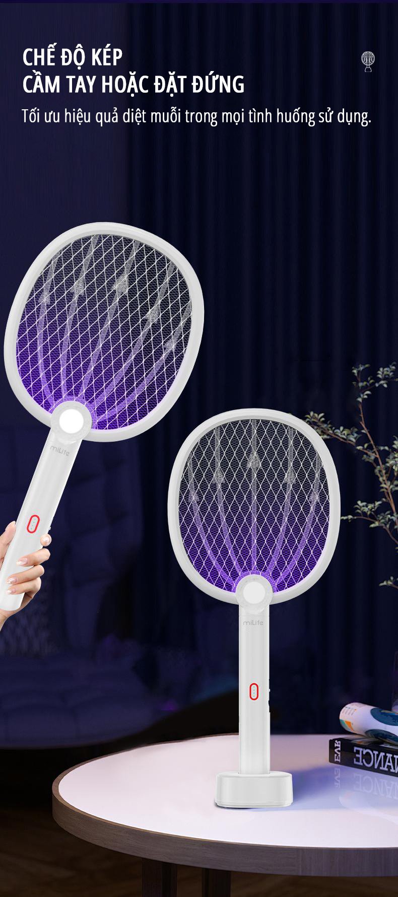 Vợt bắt muỗi kiêm đèn muỗi miLife B2 tiện lợi