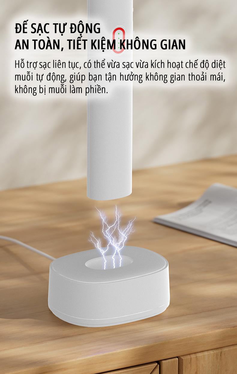 Vợt bắt muỗi kiêm đèn muỗi miLife B2 đế cắm