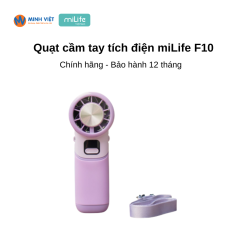 Quạt cầm tay tích điện miLife F10 đầu xoay 180 độ - Chính hãng