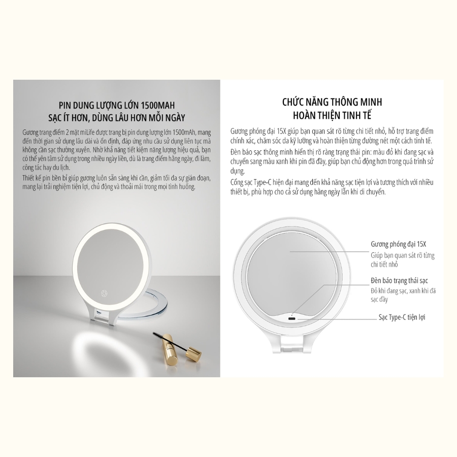 Gương trang điểm gấp gọn miLife NV508 zoom 15x - Chính Hãng - Ảnh 3