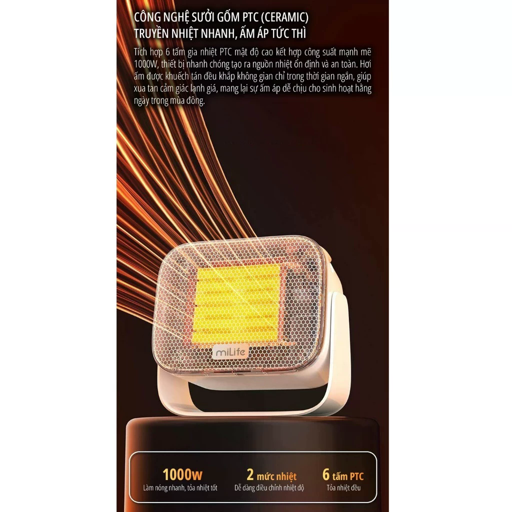 Máy sưởi gốm để bàn miLife AH41 công suất 1000w - Ảnh 2