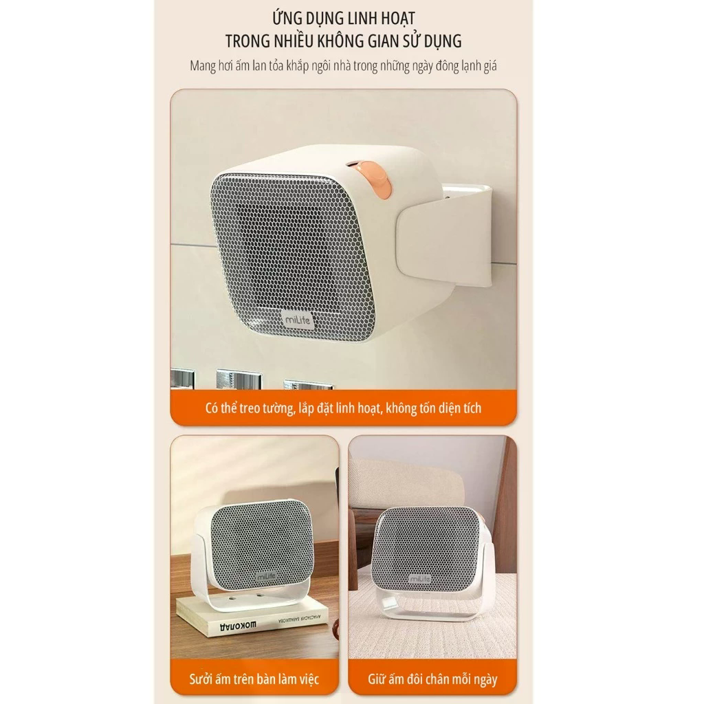 Máy sưởi gốm để bàn miLife AH41 công suất 1000w - Ảnh 3