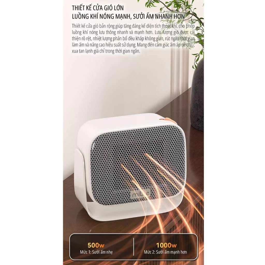Máy sưởi gốm để bàn miLife AH41 công suất 1000w - Ảnh 4