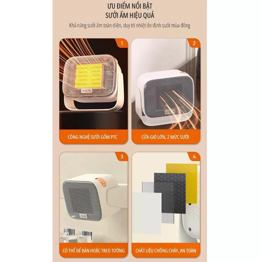 Máy sưởi gốm để bàn miLife AH41 công suất 1000w - Ảnh 5