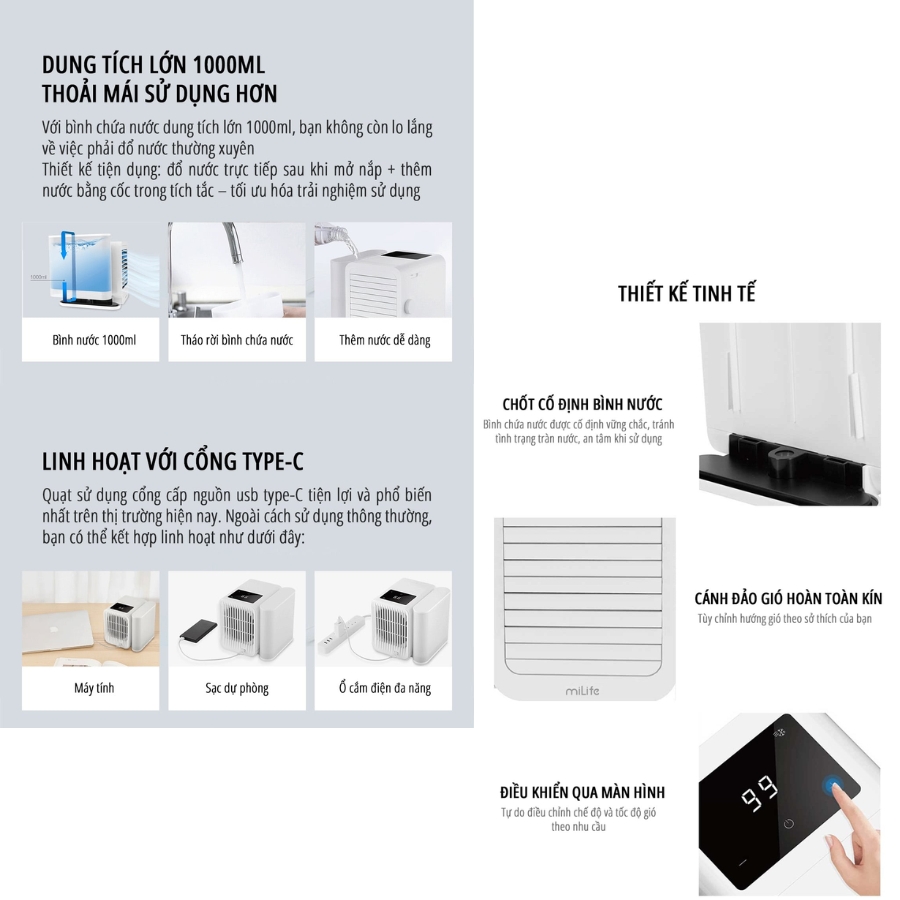 Quạt điều hòa để bàn mini miLife E15 - Chính hãng - Ảnh 9