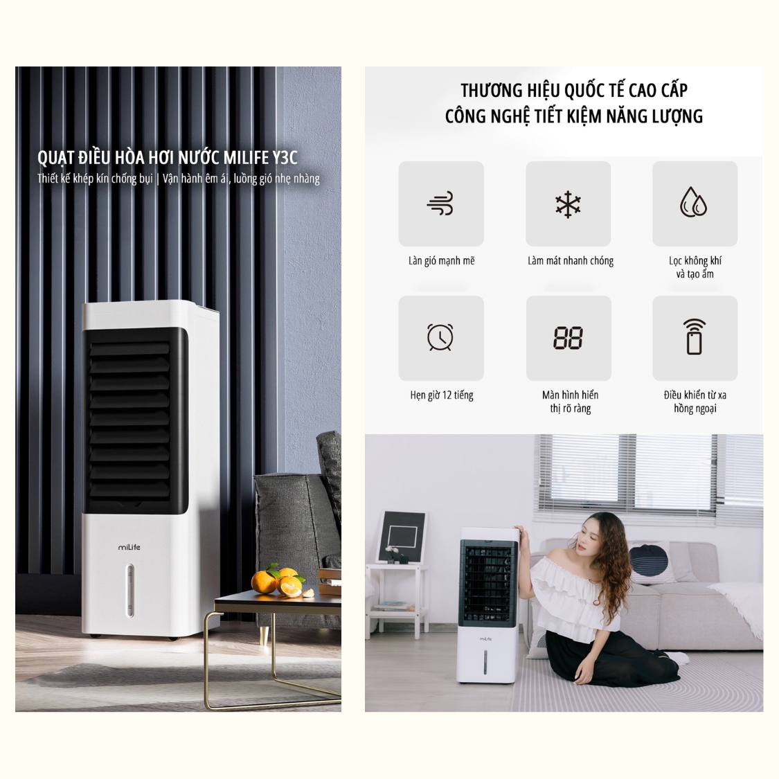 Quạt điều hòa hơi nước miLife Y3C - Chính hãng - Ảnh 2